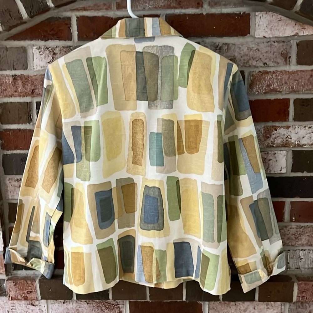 PAINTED PONY Vintage Cream Abstract Wooden Button Linen Jacket L NWOT - Picture 10 of 12